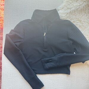 “Buffbunny” Crop Black 1/4 Zip Long Sleeve Pullover Size Small Workout Top